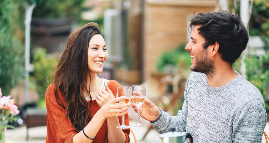 romantic couple having a toast