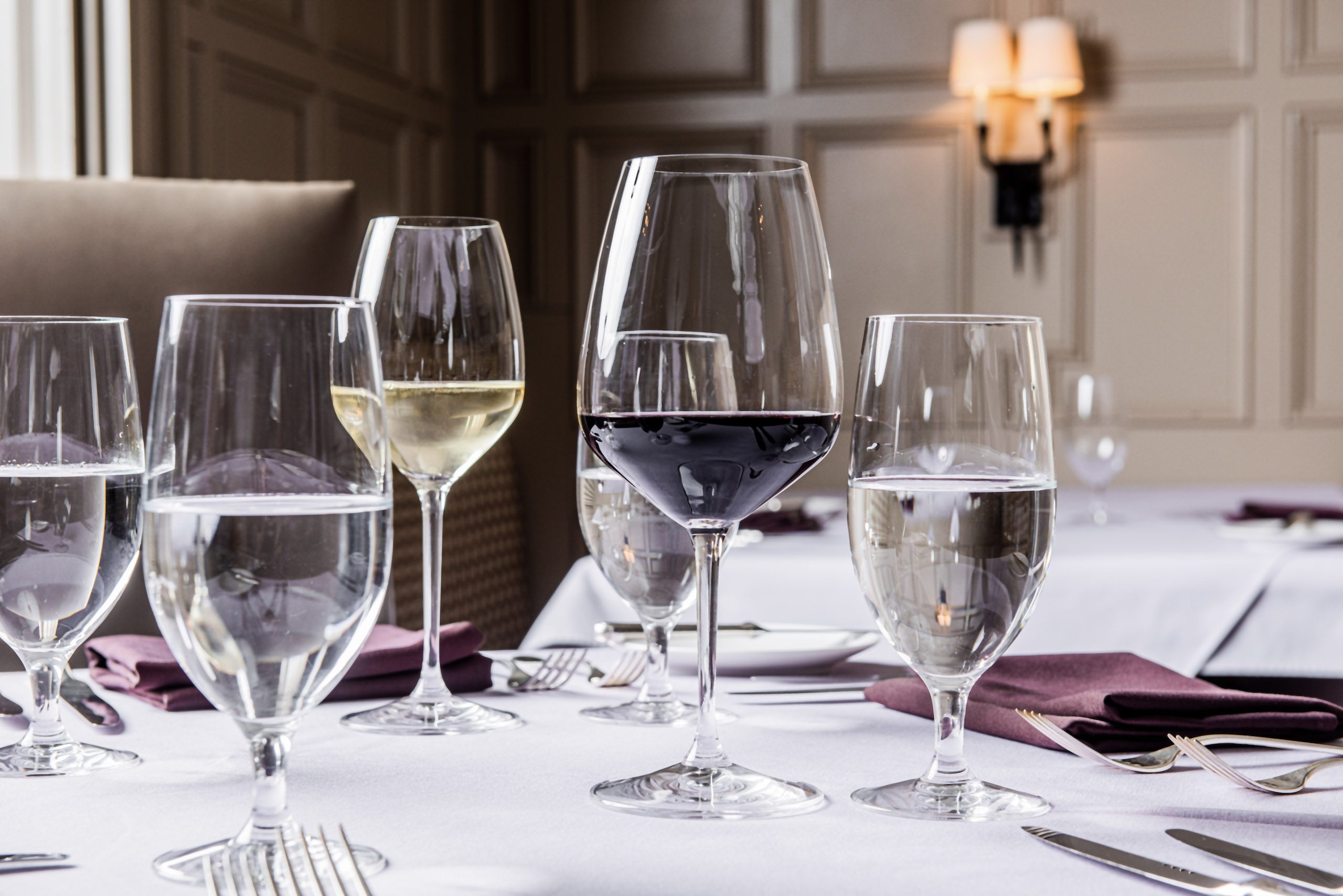 wine glasses on a clean dining table